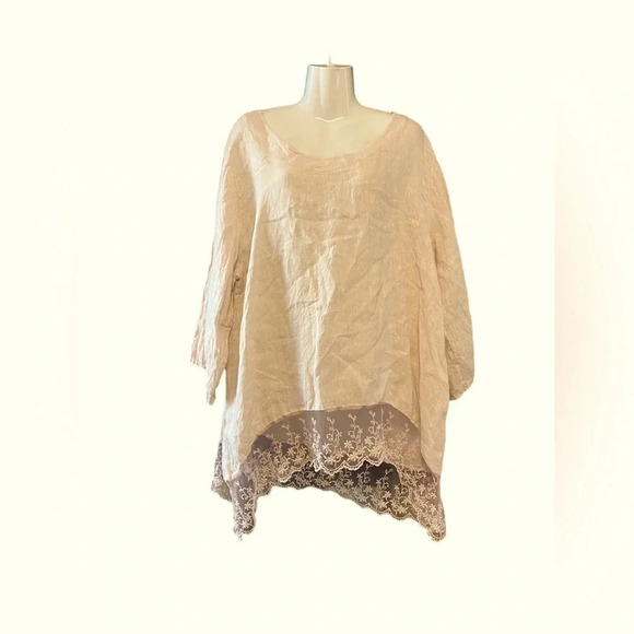 Stella Martini Made in Italy Linen Lace Top Tunic - Picture 1 of 11
